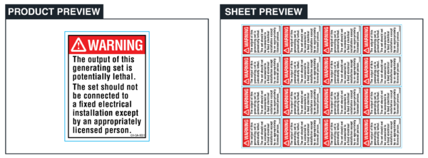 Generating Set Output - Supplied in sheets of 16