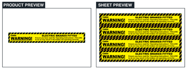 Warning Electric Brakes Fitted - Supplied in sheets of 4