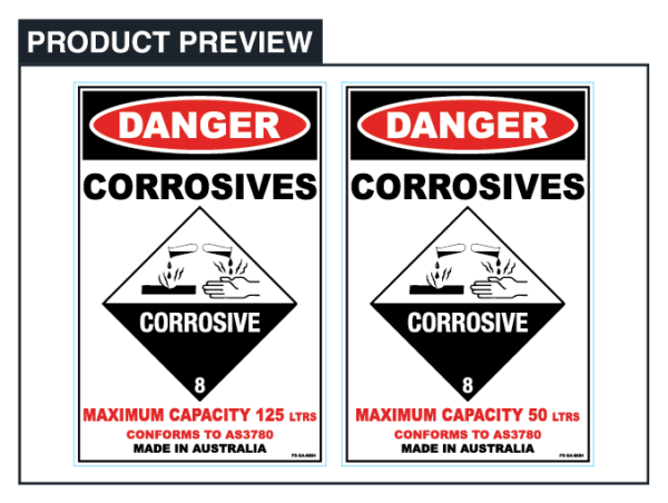 Danger Corrosive 8 - maximum capacity litres