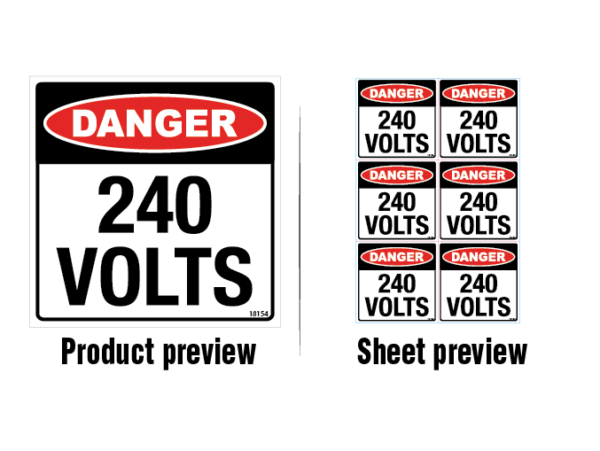 Danger 240 Volts - Sheets of 6