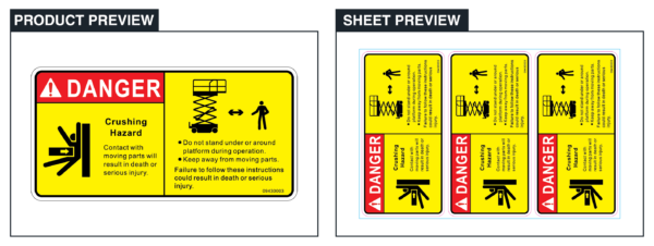 Danger Crushing Hazard - Sheet of 3