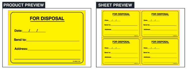 For Disposal - Supplied in sheets of 4