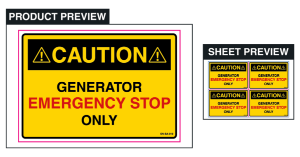 Caution - Generator Emergency stop only - Sheet of 4